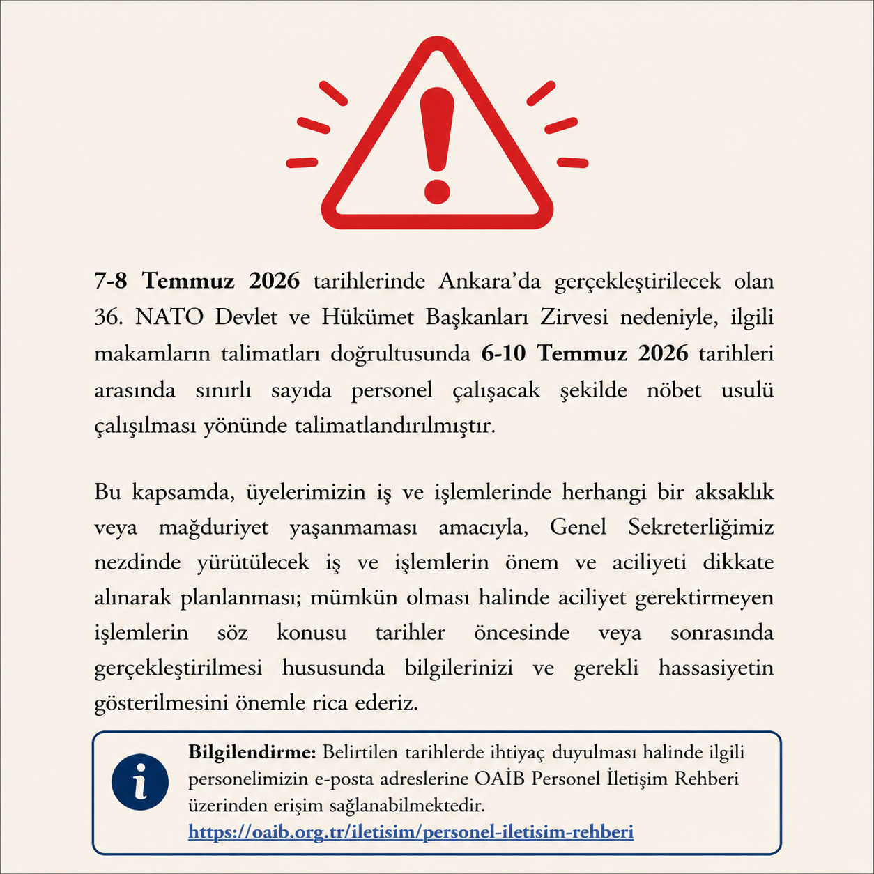 (ÖNEMLİ)  NATO ZİRVESİ - İŞ PLANLAMASI HK.
